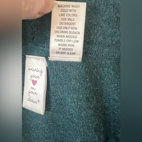 Womens Cowl Neck Sweater S Teal wool blend short sleeve button accent layering - Picture 8 of 10